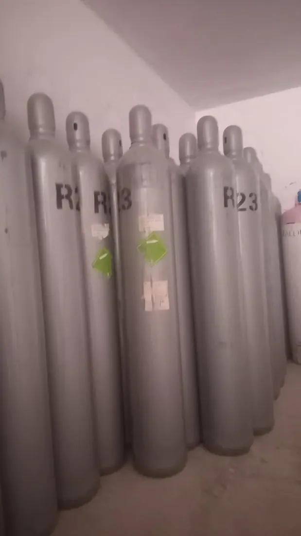 R-23 ultra-low-temperature refrigerant cylinders in stock at Shree Suswani Refrigeration, Secunderabad